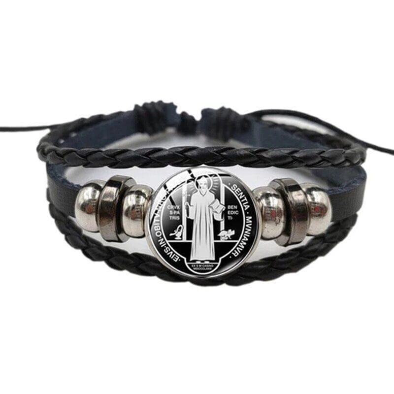 WWJD Saint Benedict Leather Braceletbracelet