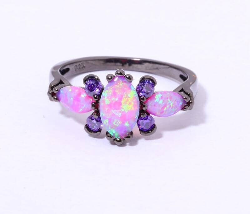 Fire Opal & Amethyst Black Gold RingRing