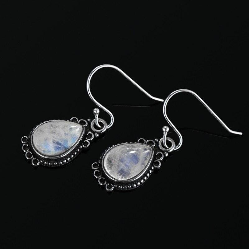 Natural Moonstone Water Drop Dangle Earrings - 925 Sterling SilverEarrings
