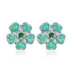 Cherry Blossom Fire Opal Stone Stud EarringsEarringsGreen Fire Opal / Emerald