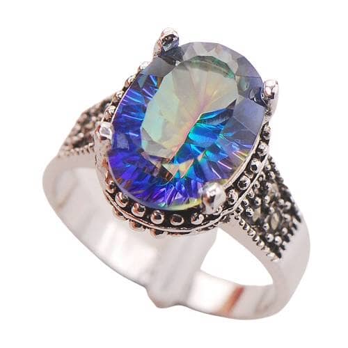 Lovely Rainbow CZ Sapphire Ring - 925 Sterling SilverRing