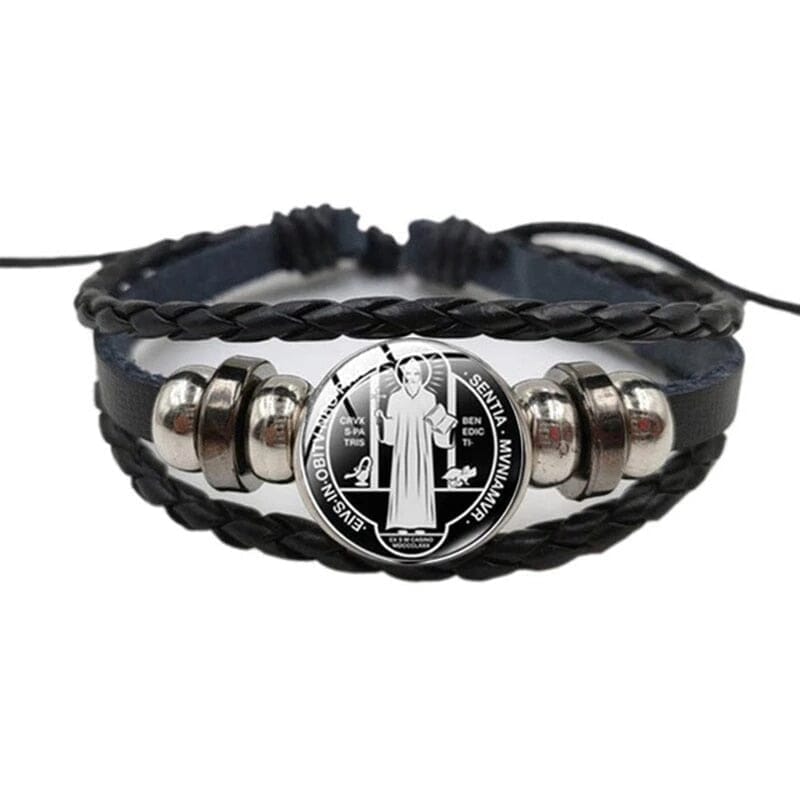 WWJD Saint Benedict Leather Braceletbracelet6