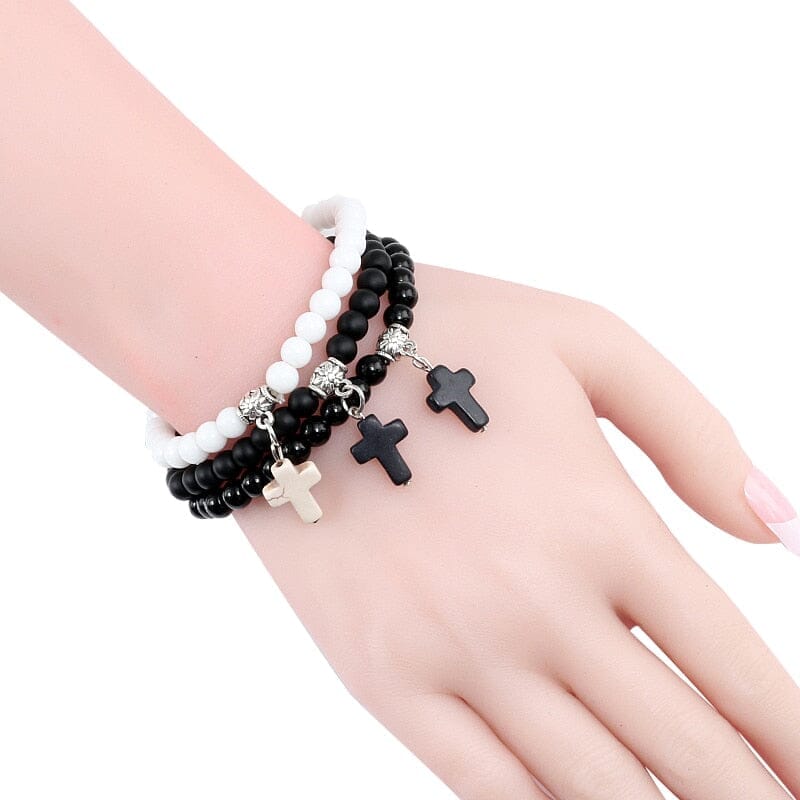 WWJD Vintage Cross Natural Stone 6mm Beads BraceletBracelet