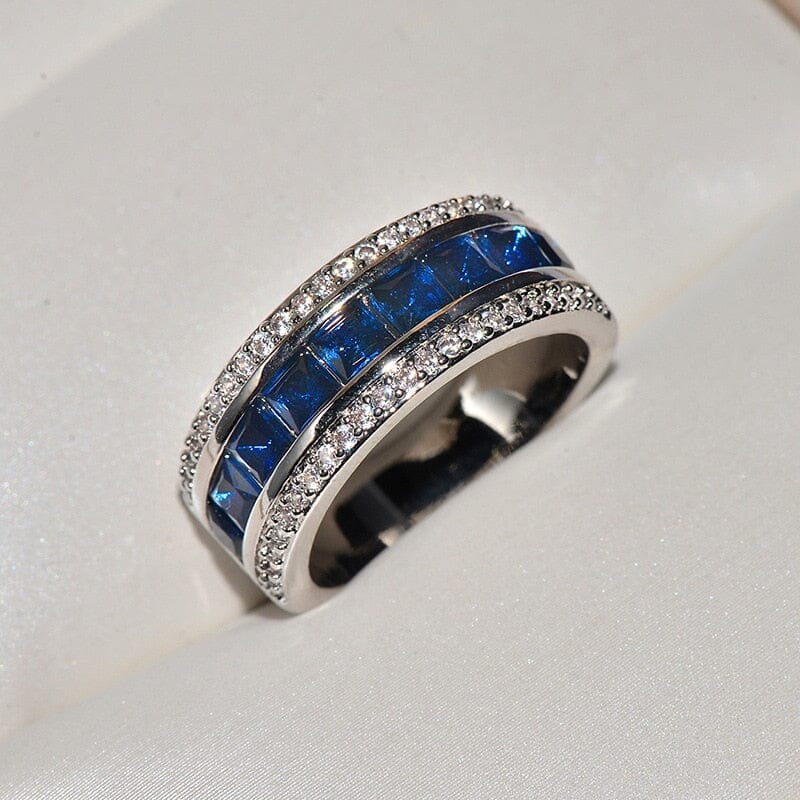 Wide Blue Square Sapphire Ring - 925 Sterling SilverRing