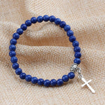 WWJD 6mm Boho Cross Natural Volcanic Stone BraceletBracelet