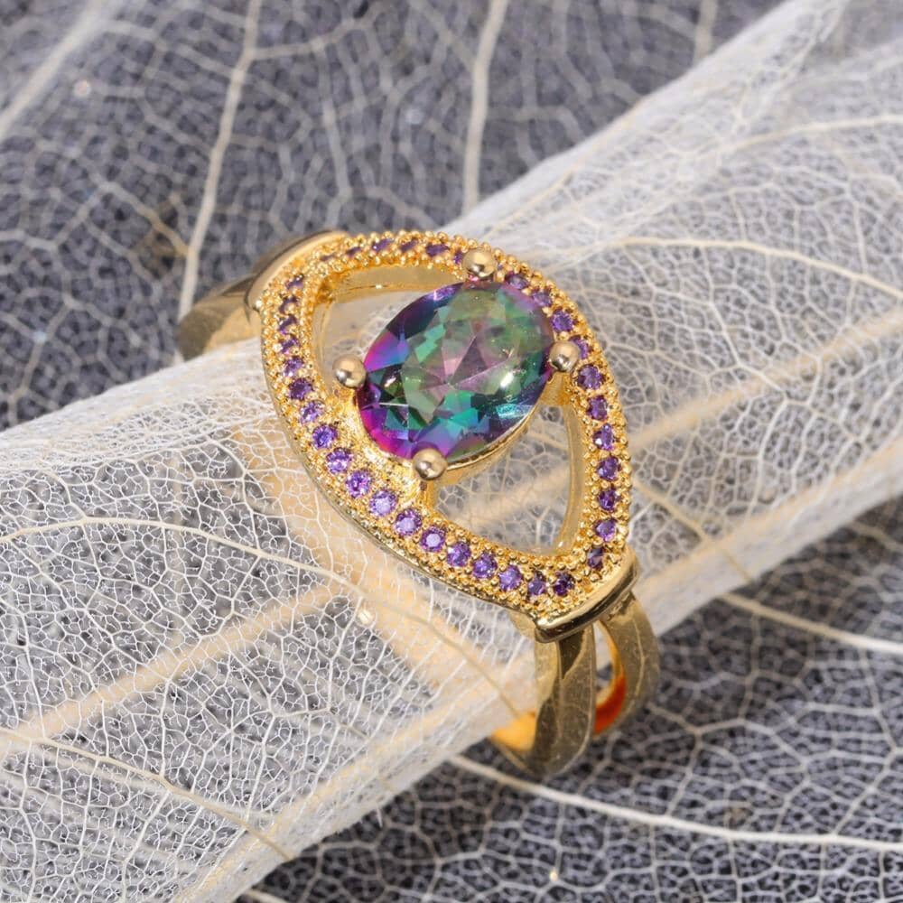 Rainbow Topaz & Crystal RingRing