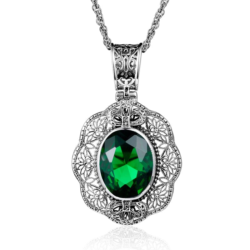 Flower Shape Emerald Pendant - 925 Sterling SilverPendant