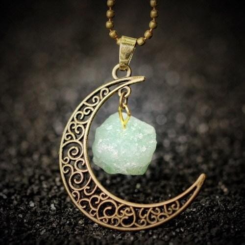 Natural Healing Crystal Moon Pendant NecklaceNecklaceCleansing