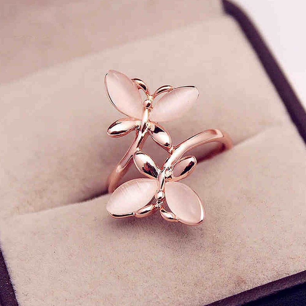 Exquisite Butterfly Rose Gold Pink Fire Opal RingRing6