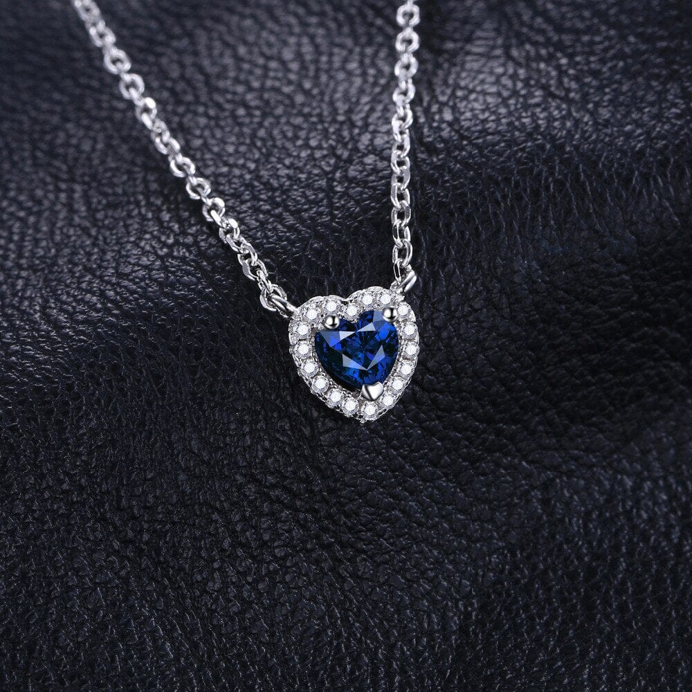 Heart Created Blue Sapphire Necklace - 925 Sterling SilverNecklace