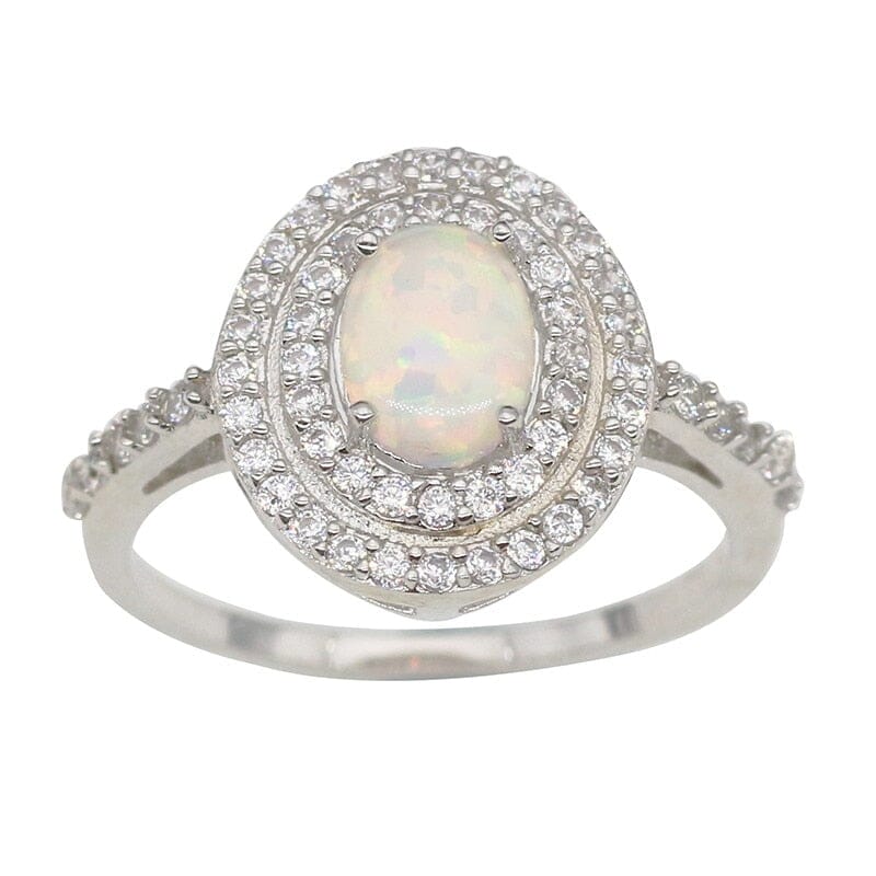 White Fire Opal Cubic Zirconia Oval RingRing