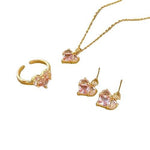 Trendy Unique Elegant Crystal Necklaces Pink Love Jewelry SetNecklace