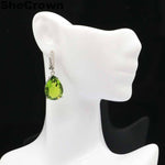 Water Drop Shape Green Peridot Silver EarringsEarrings