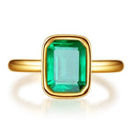 Elegant Square Emerald Yellow Gold Ring - 925 Sterling SilverRing6