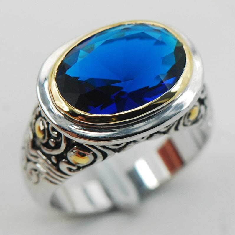 Classic Roman Blue Sapphire Crystal Zircon Ring - 925 Sterling SilverRing6