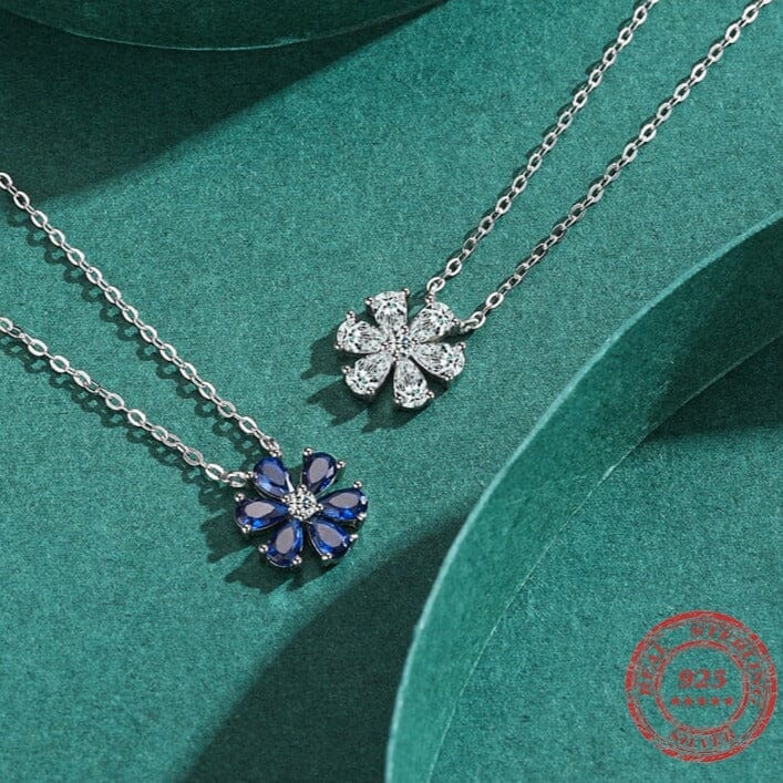 Sparkling Lucky Flower Sapphire Pendant Necklace - 925 Sterling SilverNecklace