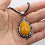 Natural Stone Water Drop Shape Pendant NecklaceHealing CrystalSynthetic Beeswax