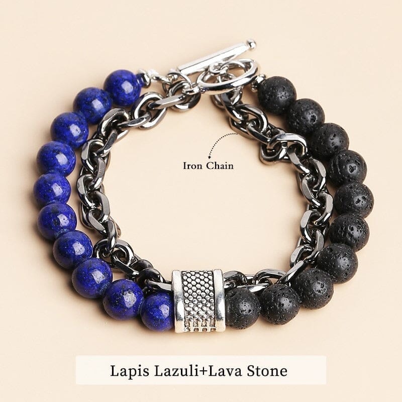 Natural Tiger Eye Stone Beaded Stainless Steel BraceletBraceletLapis Lazuli