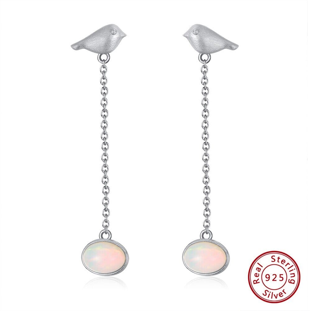 Little Birds Natural Opal Dangle Earrings - 925 Sterling SilverEarrings