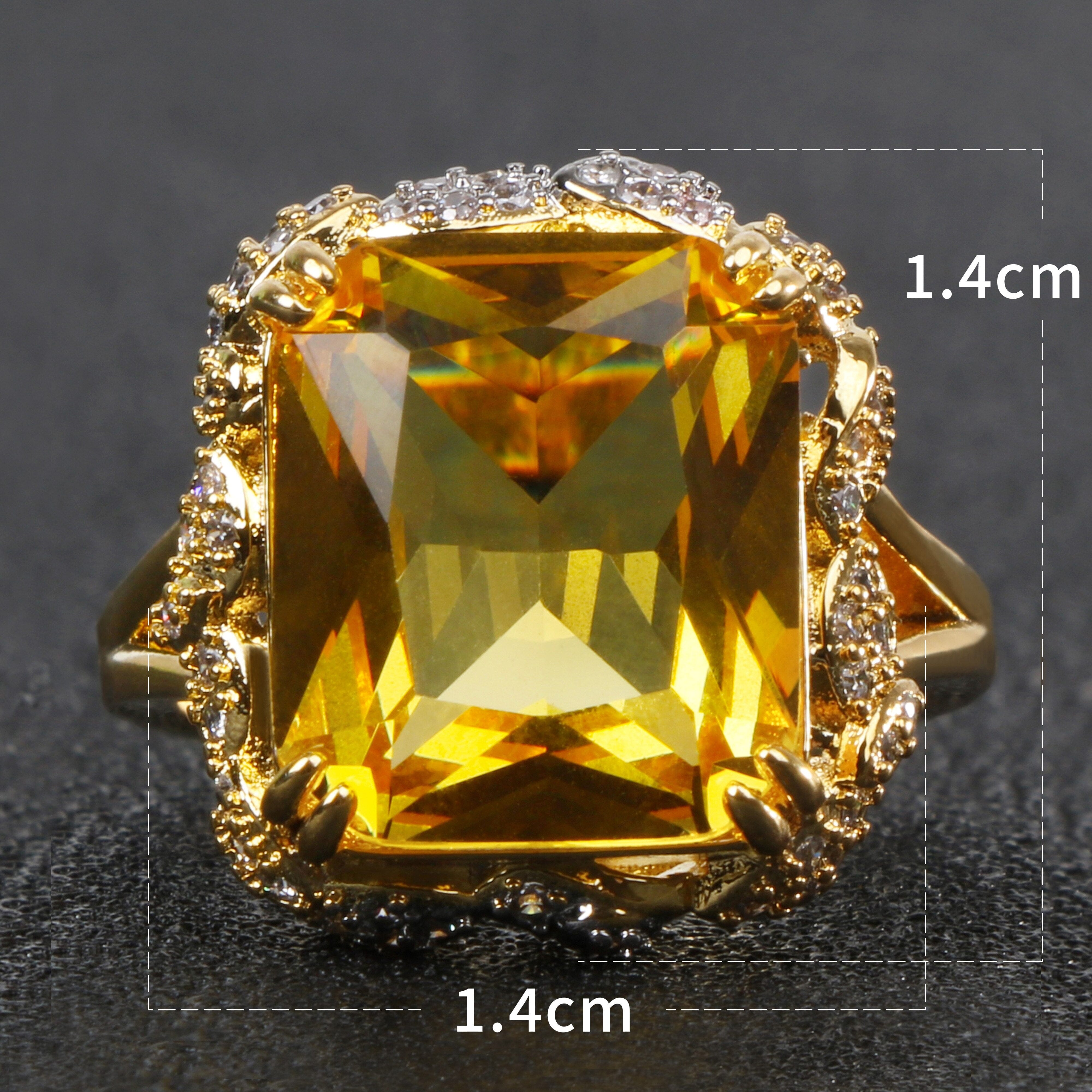 Luxury Charm Square Shaped Citrine Gemstone Ring - 925 Sterling SilverRing