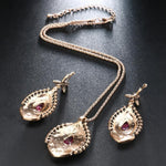 Antique Gold Plated Pink Tourmaline Crystal Turkish Jewelry Set (Necklace, Ring & Earrings)Jewelry Set