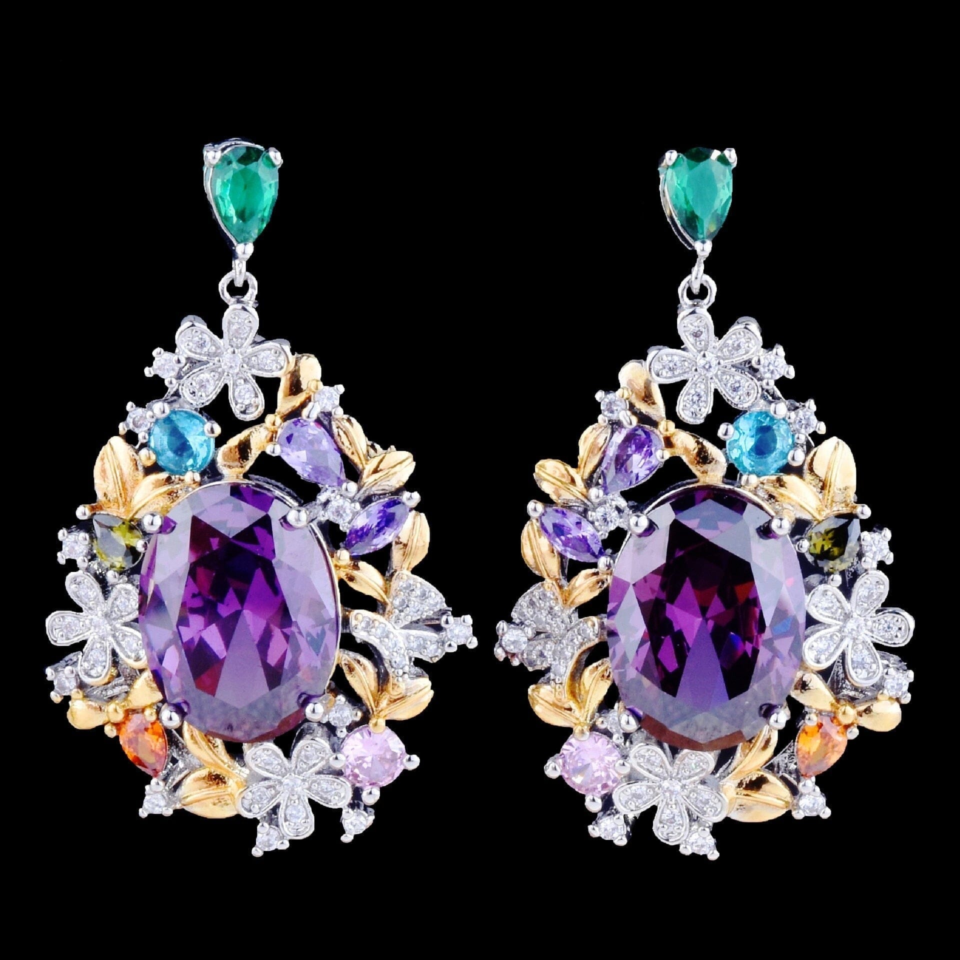 Secret Garden Amethyst Purple Stone Luxury Flowers Design Jewelry SetNecklaceEarringsResizable