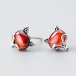 Lady Fashion Ruby Stone Fox Stud Earrings - 100% 925 Sterling SilverEarrings