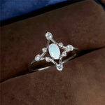 Unique Diamond Design White Fire Opal Ring - 925 Sterling SilverRing