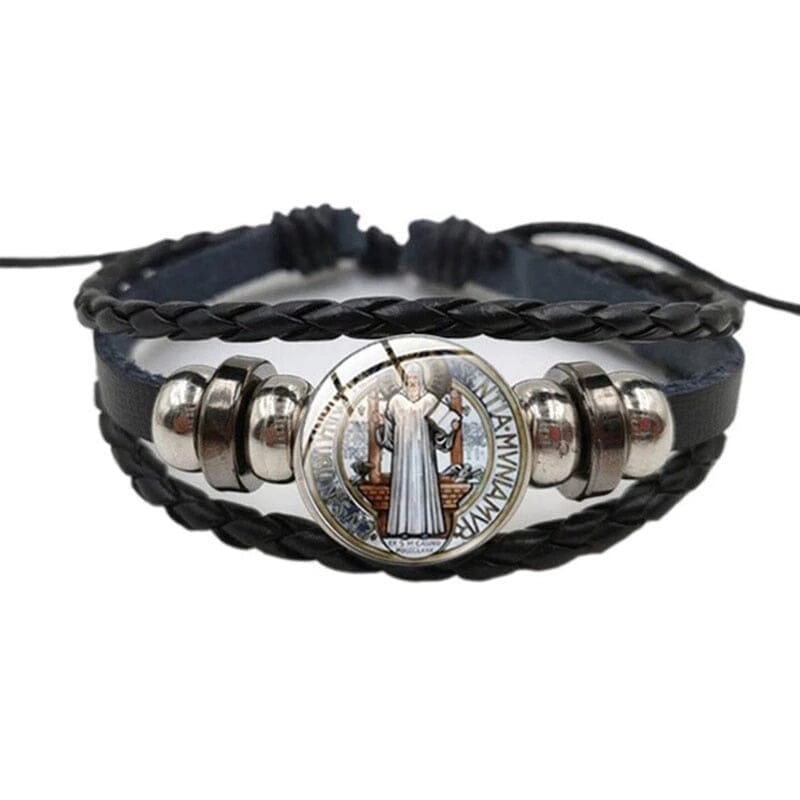 WWJD Saint Benedict Leather Braceletbracelet4