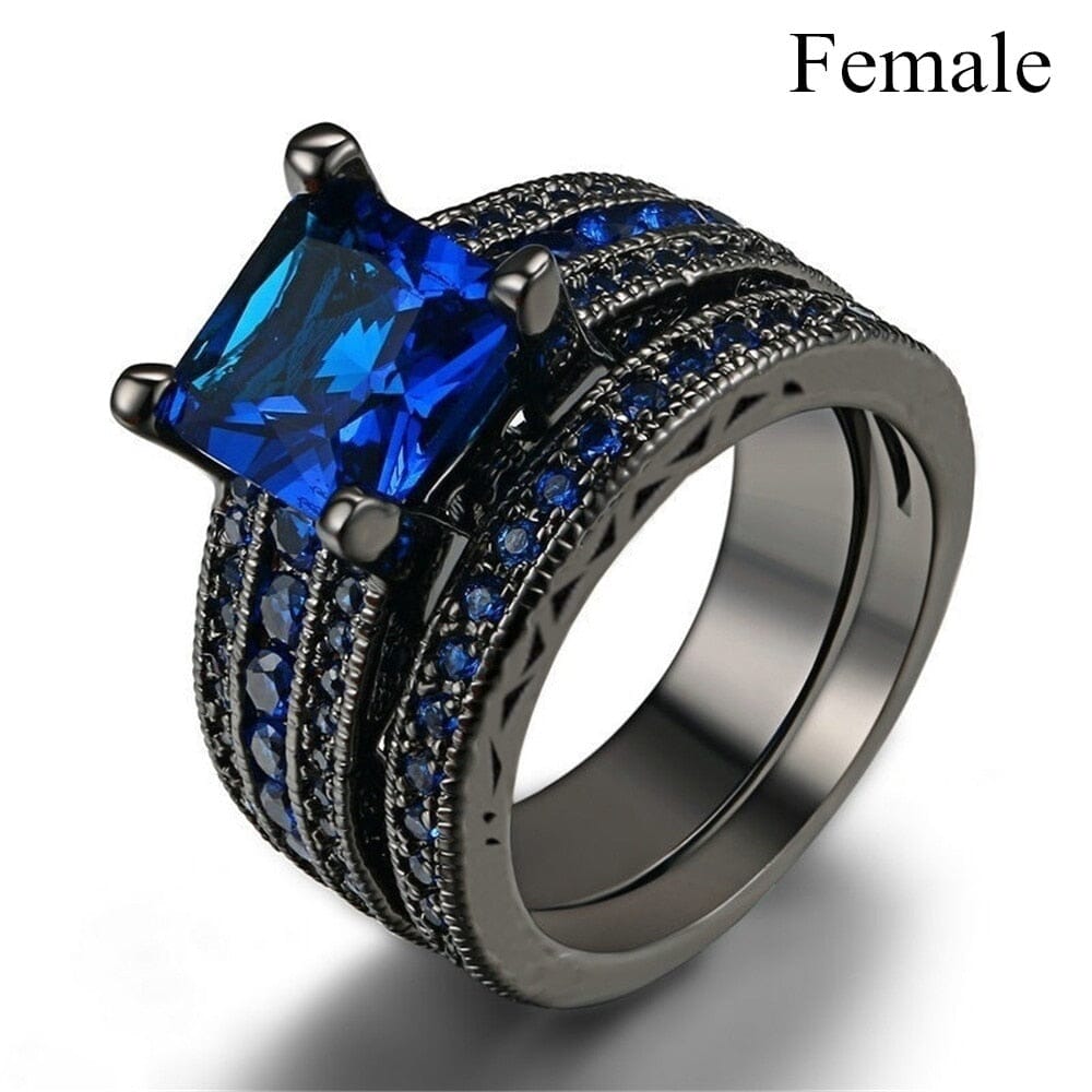 Blue Black Gold Sapphire Stone RingRing7Female