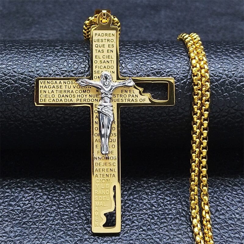 WWJD Cross Christian Prayer Necklace - ( Stainless Steel Gold )Necklace