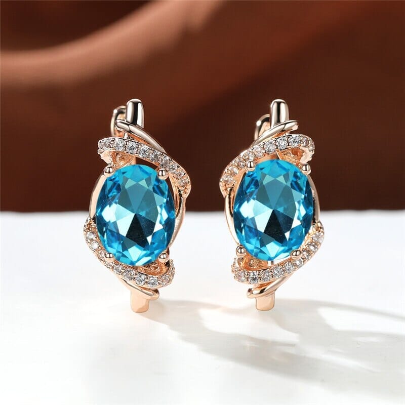 Simple Fashion Crystal Oval Stone Wedding Hoop EarringsEarringsAqua Blue