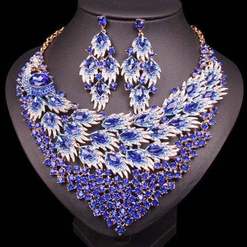 Blue Peacock Crystal Necklace Jewelry SetJewelry Setsapphire