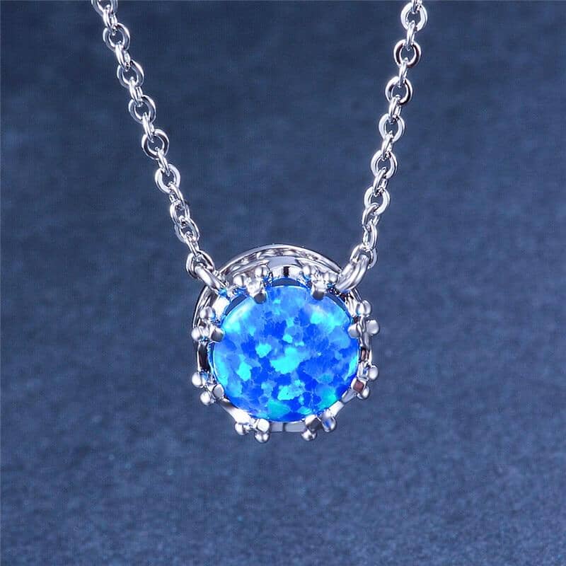 Divine Blue White Fire Opal Necklace - 925 Sterling SilverNecklace