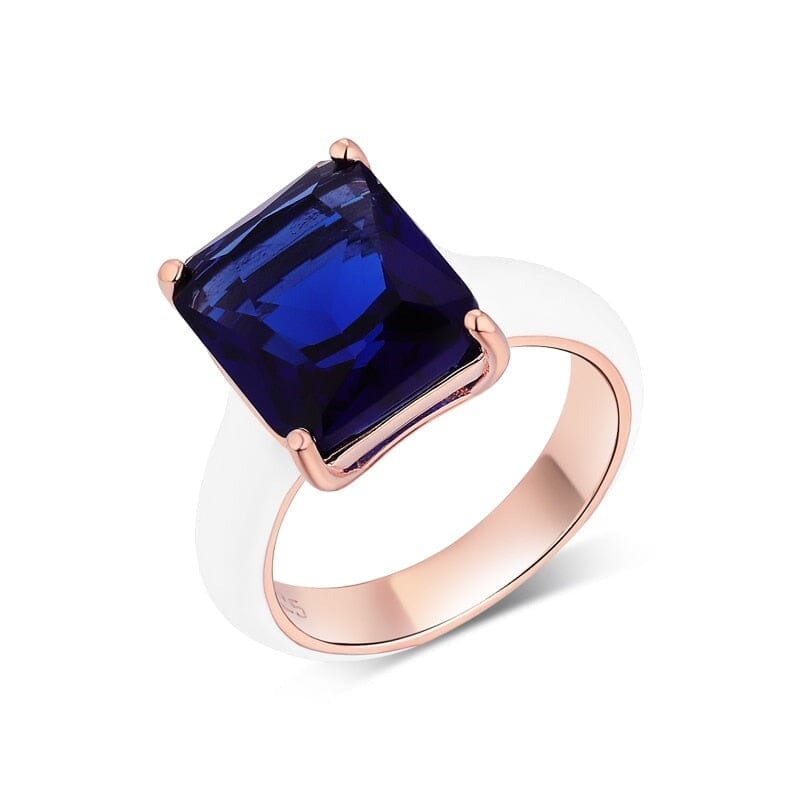 Modern Design Sapphire Enamel Ring - 925 Sterling SilverRing