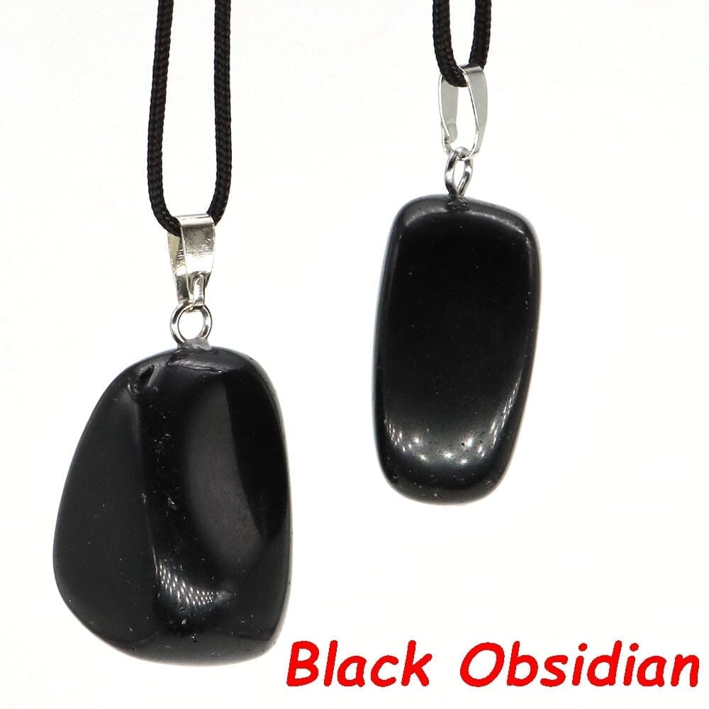 Aventurine and Other Stones Natural Crystal Irregular Tumbled Stone Reiki Rope NecklaceNecklaceBlack Obsidian
