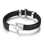 WWJD Fashion Classic Black Woven Leather Inlaid Cross Magnetic BraceletBracelet