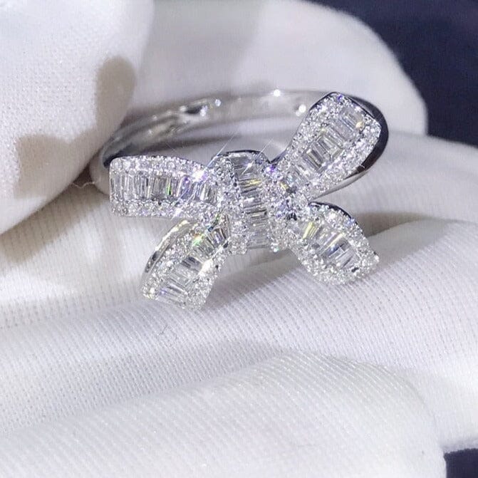 Korean Stylish Princess Bowknot Diamond Ring - 925 Sterling Silver 925Ring