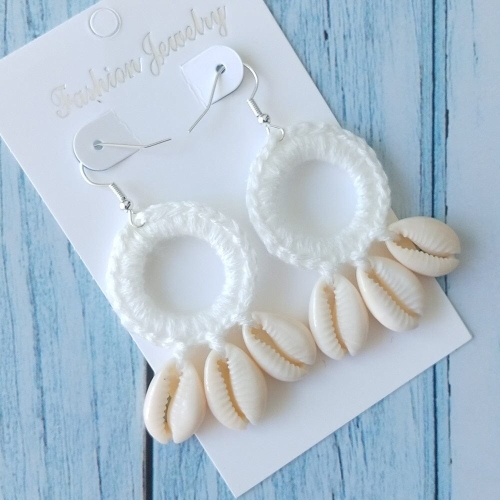 Fashion Boho Beach Puka Shell Crochet EarringsEarringsWhite