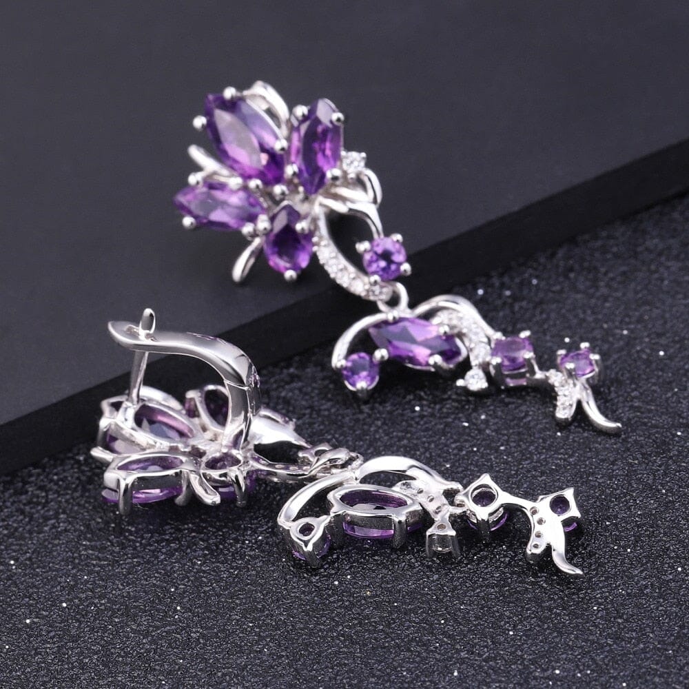 Elegant Amethyst Flower Drop Earrings - 925 Sterling SilverEarrings