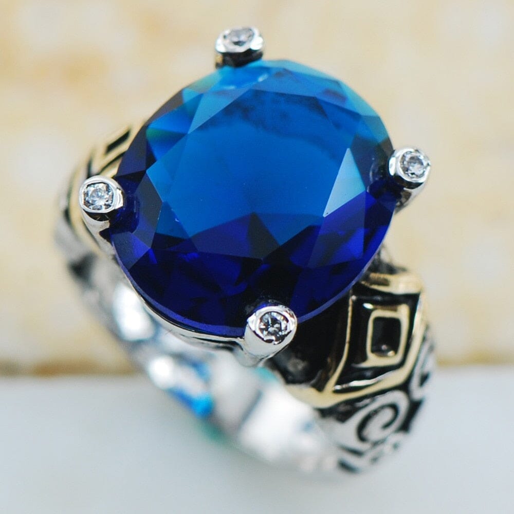 Fancy Blue Crystal Sapphire Ring - 925 Sterling SilverRing6