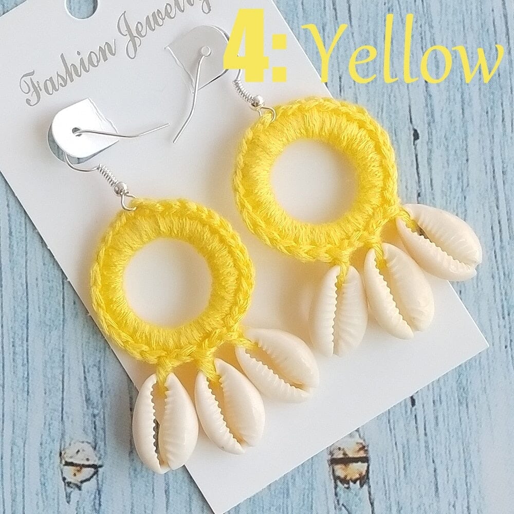 Fashion Boho Beach Puka Shell Crochet EarringsEarringsYellow