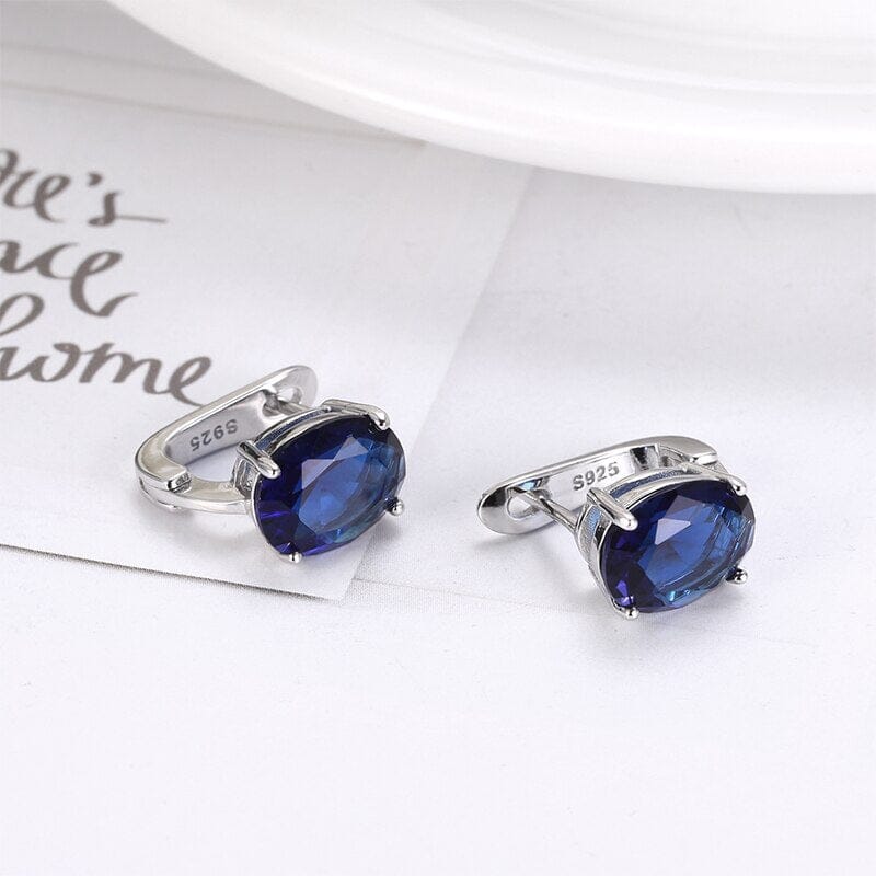 Simple Classic Design Sapphire Clip Earrings - 925 Sterling SilverEarrings