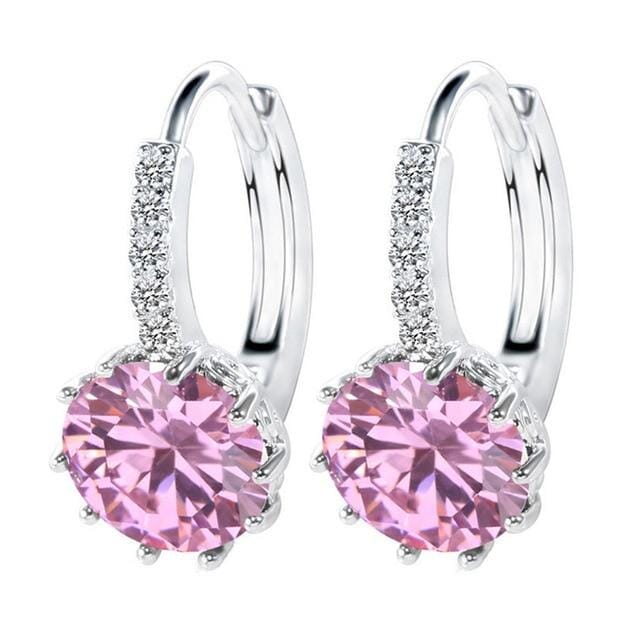 Luxury Flower Charm Assorted Crystals Ear Stud EarringsEarringsSilver - Pink
