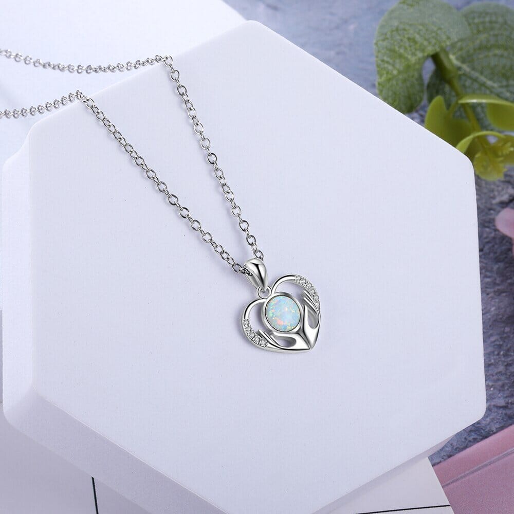 Heart Life White Opal Stone Necklace - 925 Sterling SilverNecklace