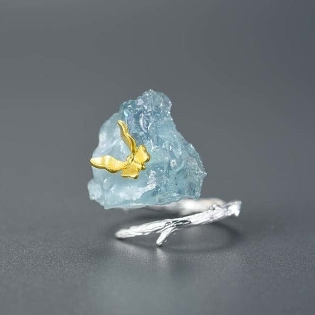 Aquamarine Butterfly 925 Sterling Silver RingRing