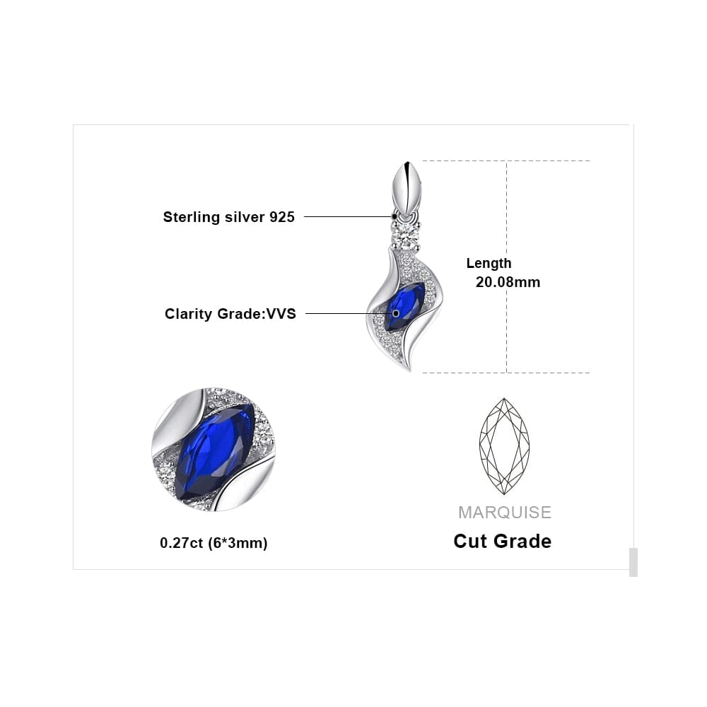 Unique Elegant Marquise Created Blue Sapphire Pendant Necklace ( No Chain )- 925 Sterling SilverNecklace