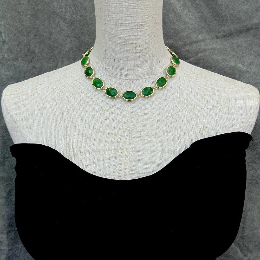 Green Jade Choker Necklace Oval ShapeNecklace