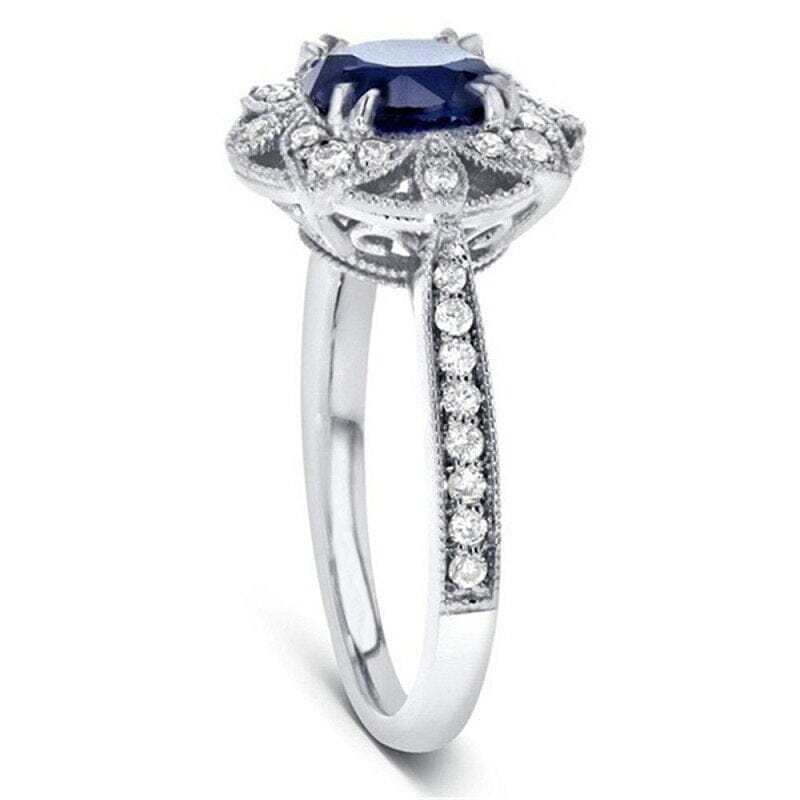Classic Flower Shaped Sapphire Emerald Ring - 925 Sterling SilverRing