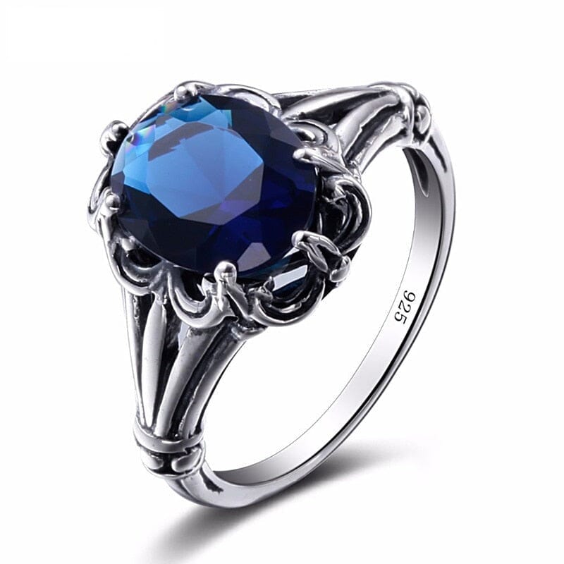 Hollow Out Engraved Flower Sapphire Stone Ring - 925 Sterling SilverRing4